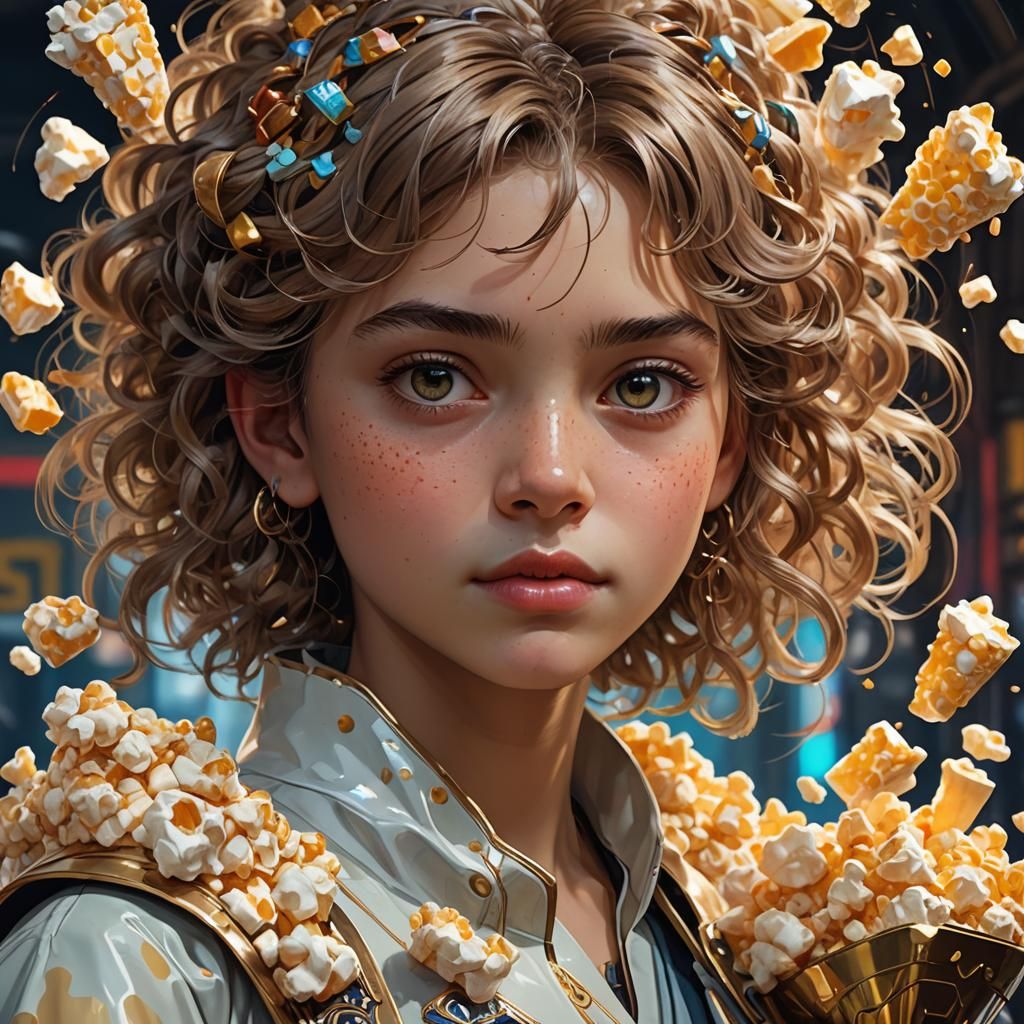 Futuristic Popcorn Machine Portrait in Artgerm Style