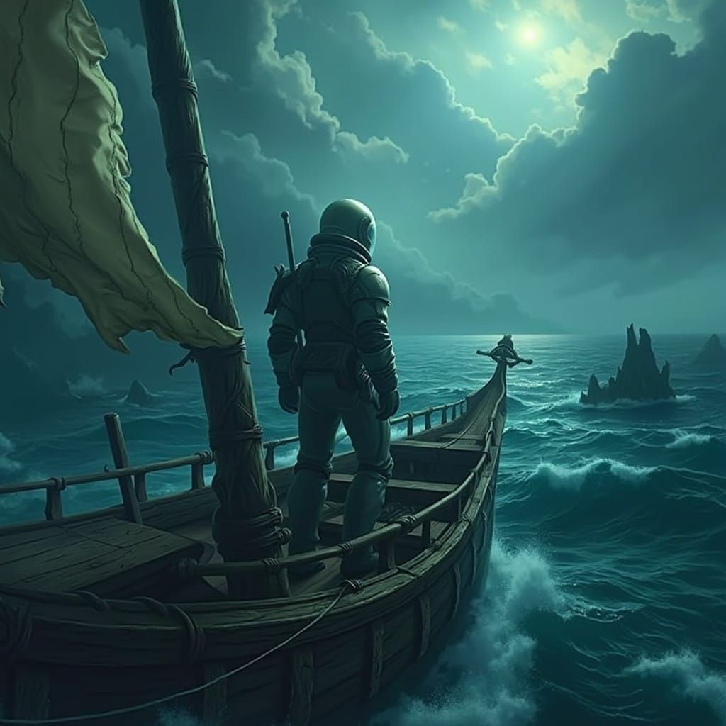 Astronaut at Sea: A Biomechanical Surreal Journey