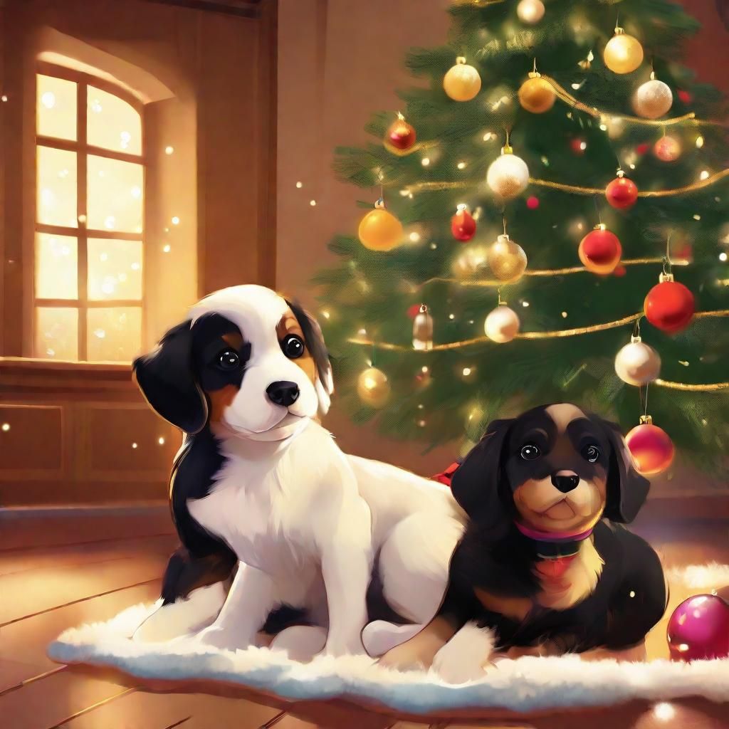 Playful Puppies Celebrate Christmas: Digital Illustration