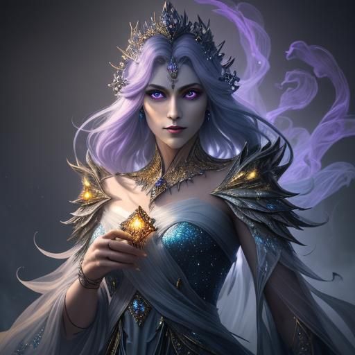 Regal Jeweled Ghost in Misty Dark Fantasy Art