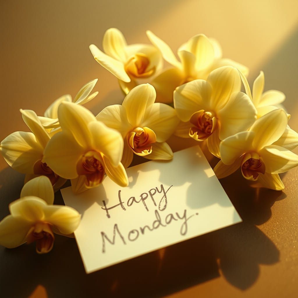 Delicate Orchids in Soft, Golden Light on Muted Earthy Backg...