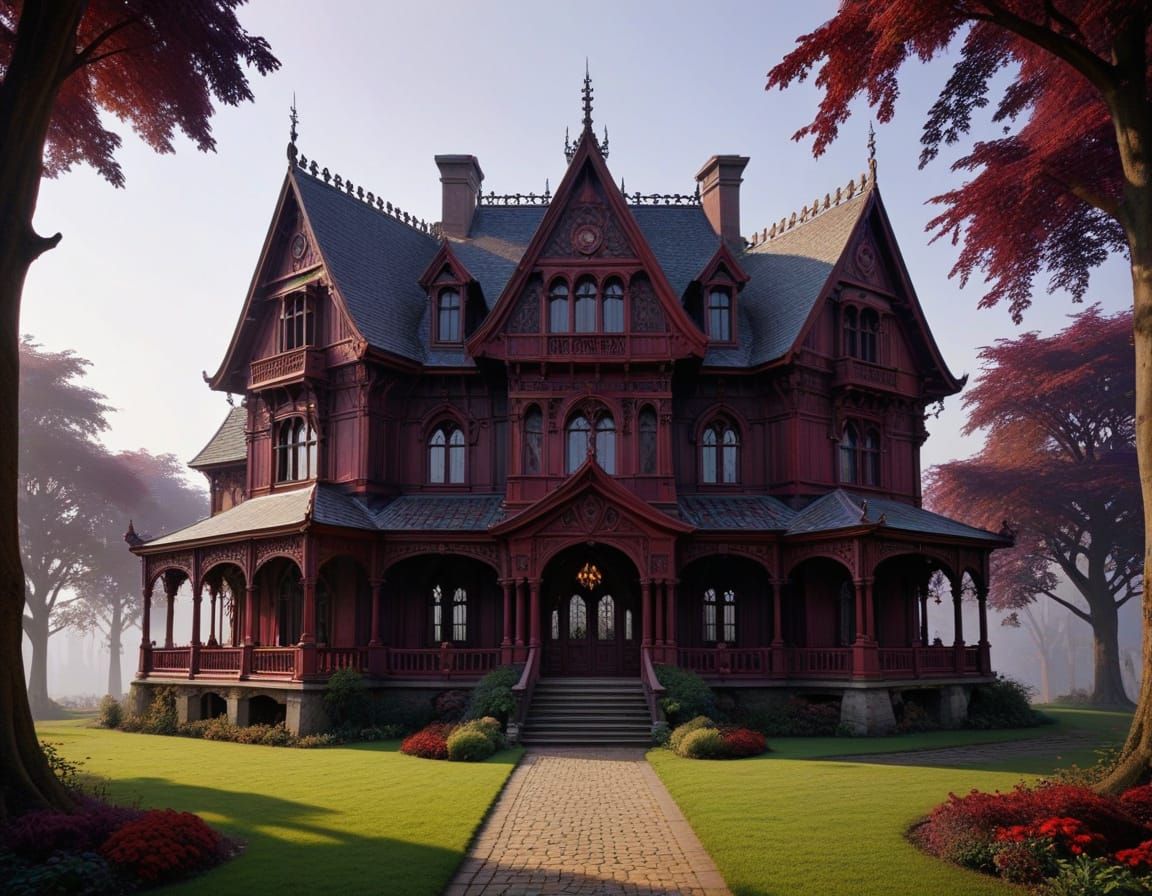 Enchanting Wooden Utopia Mansion in Regal, Vibrant Hues