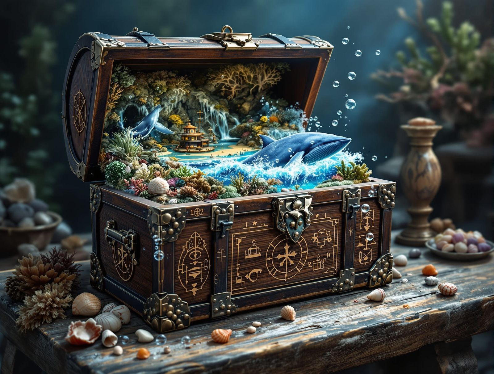 Miniature Underwater Kingdom in Antique Treasure Chest
