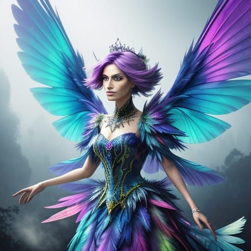 Vibrant Fairies with Iridescent Wings in Splash Art