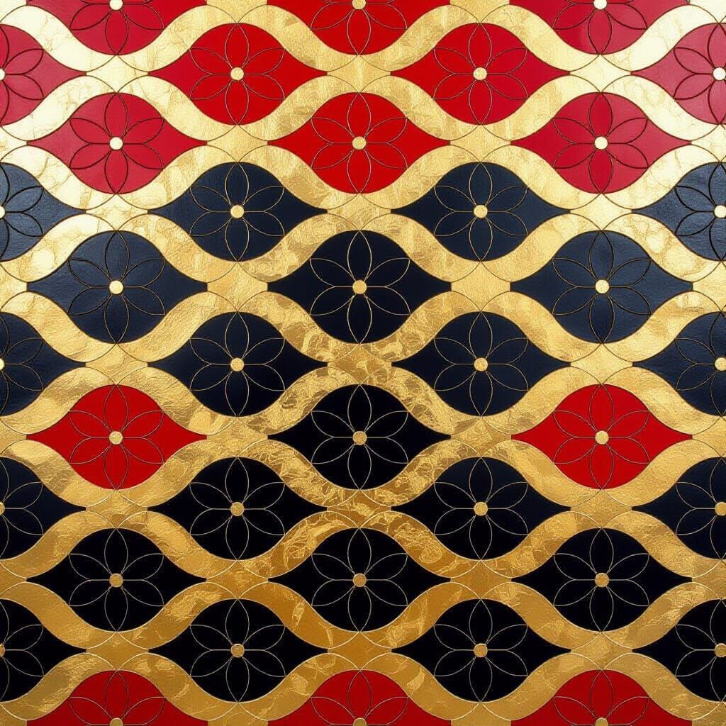 Geometric Seascape in Red and Gold Tessellation