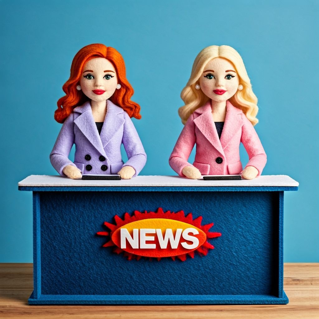 Felt Doll News Anchors at News Desk