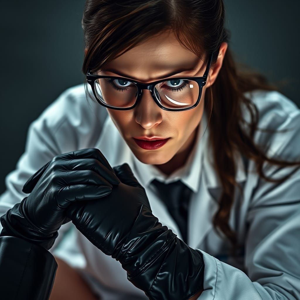 Authoritative Scientist Dominance Portrait in Gritty Realism