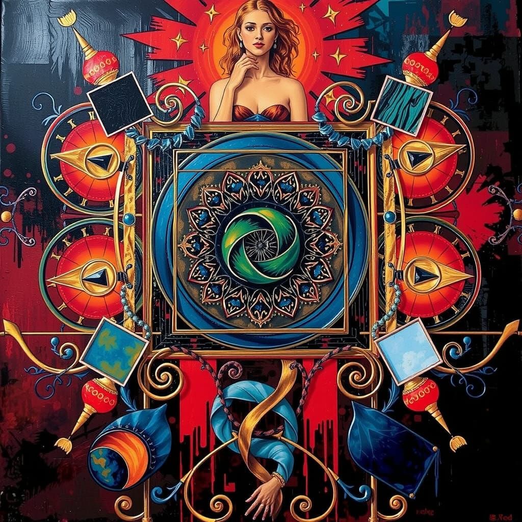 Abstract Swirling Shapes in Bold Red and Black