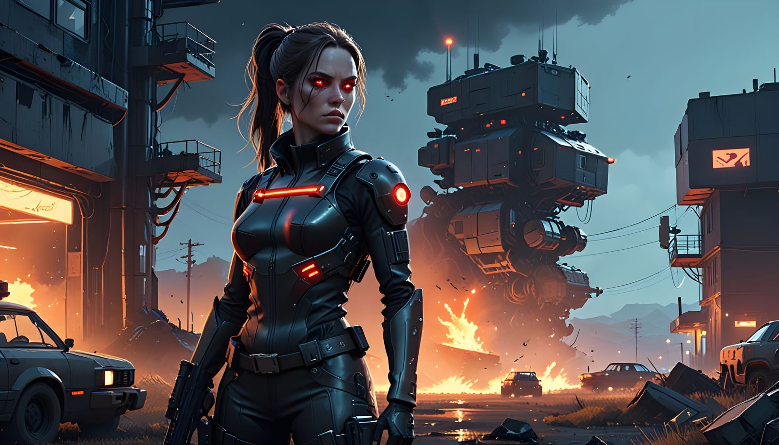 Glowing Red-Eyed Warrior in Dark Matter, Ultra Realistic Tex...