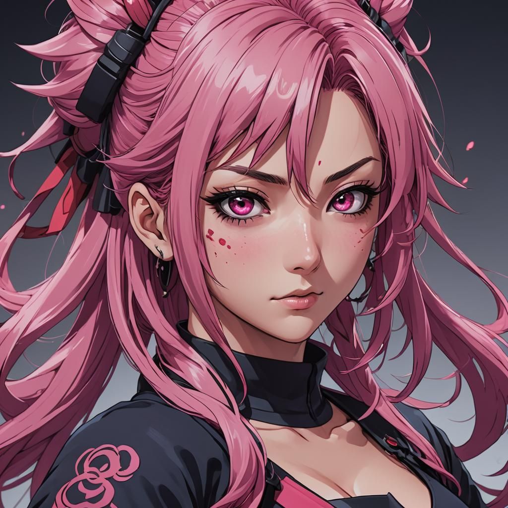 Pink-Haired Kunoichi with Demon Eyes: Anime Art