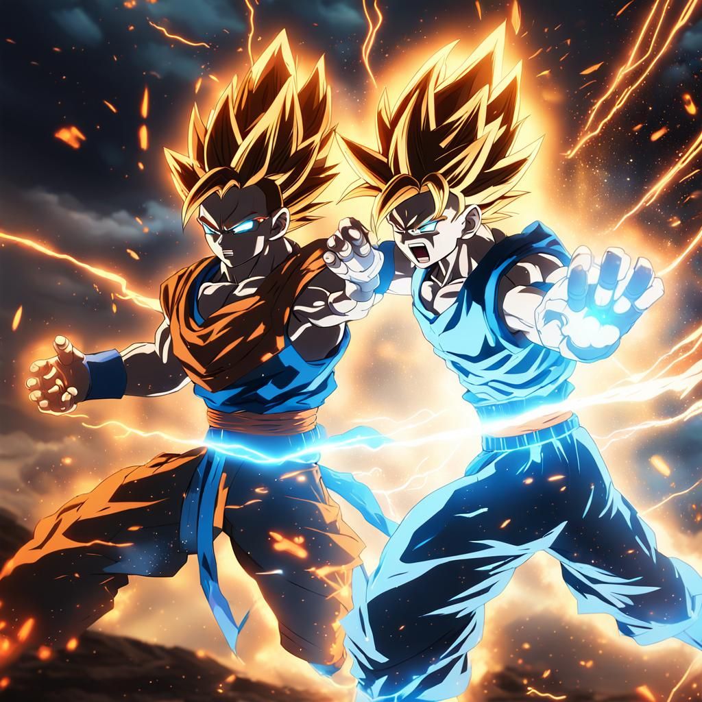 Super Saiyan Gods Clash in Cyberpunk Epic