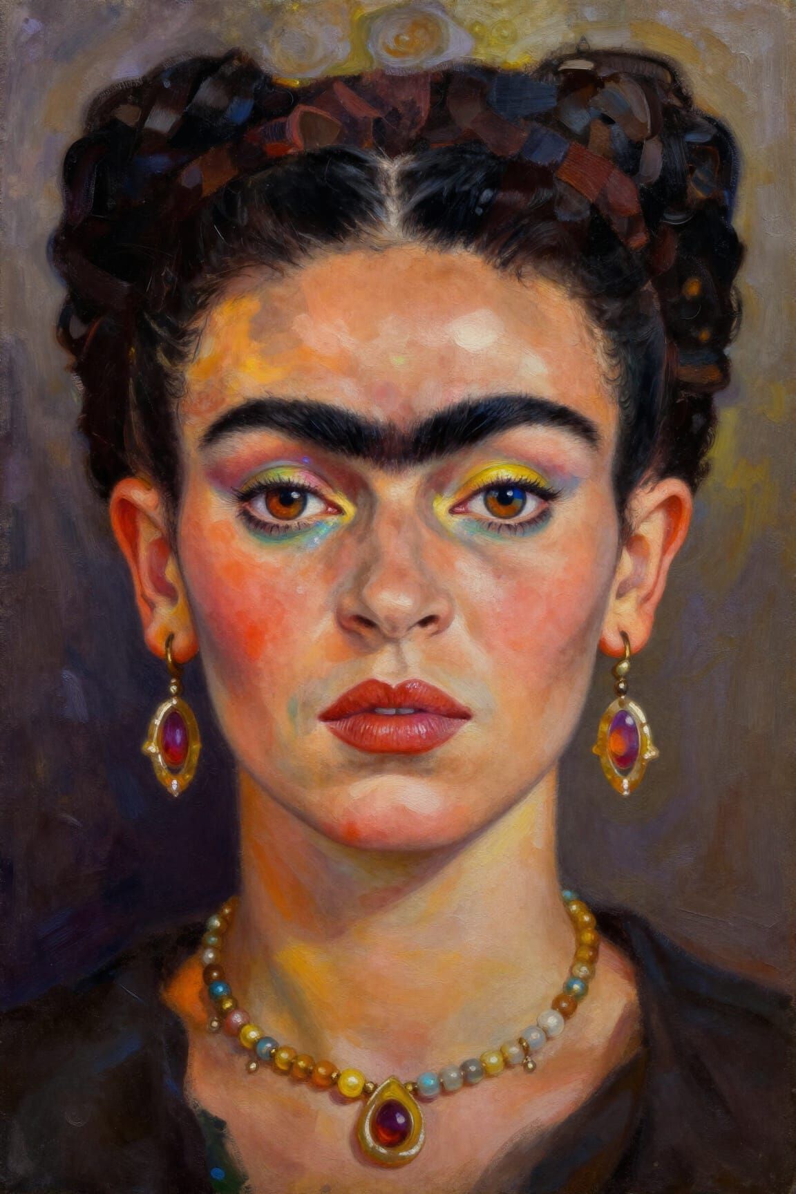 Woman Personifying Tetrachromacy in Luminous Oil Painting