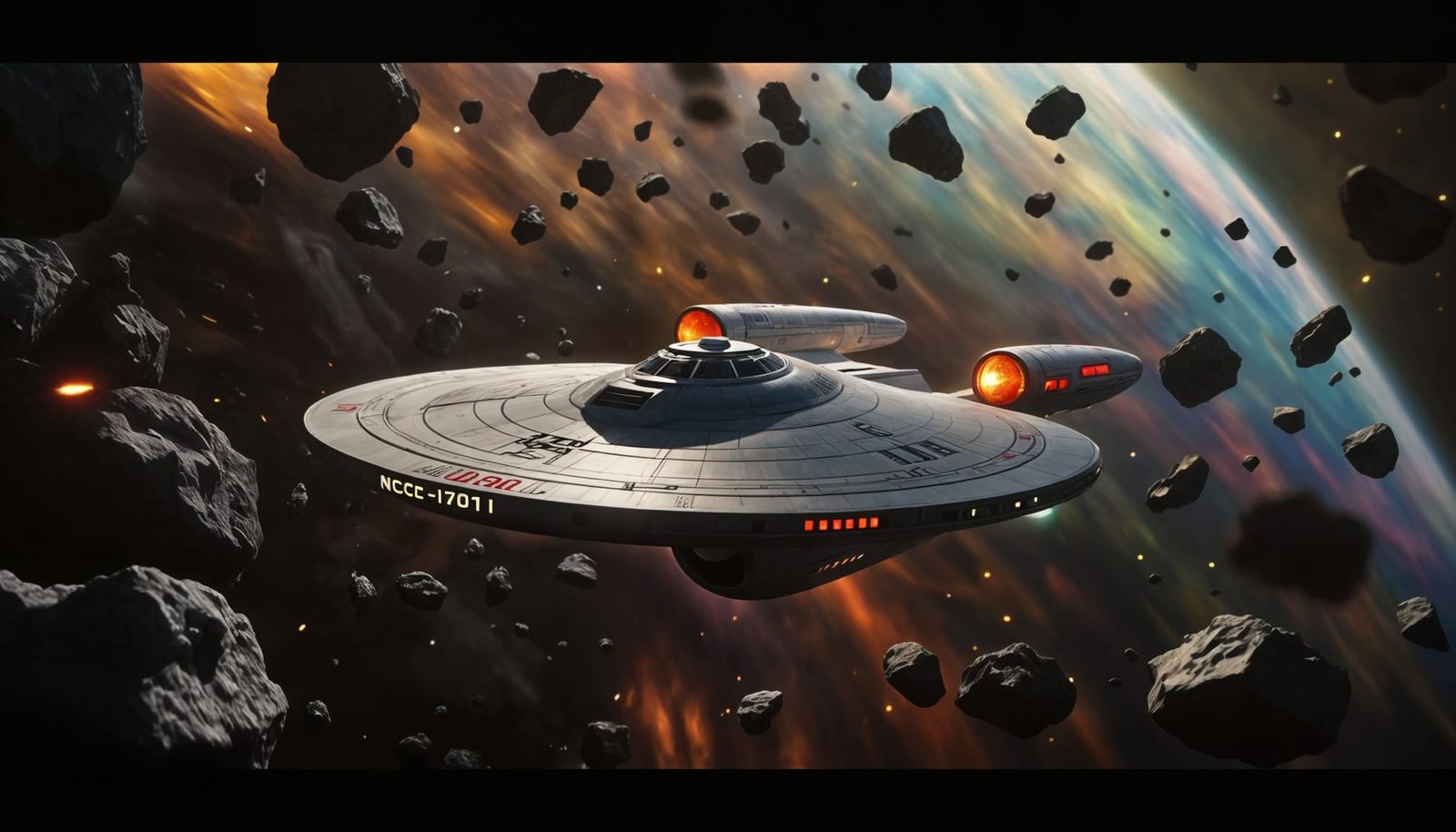 USS Enterprise in Asteroid Field: Hyperrealistic Star Trek A...