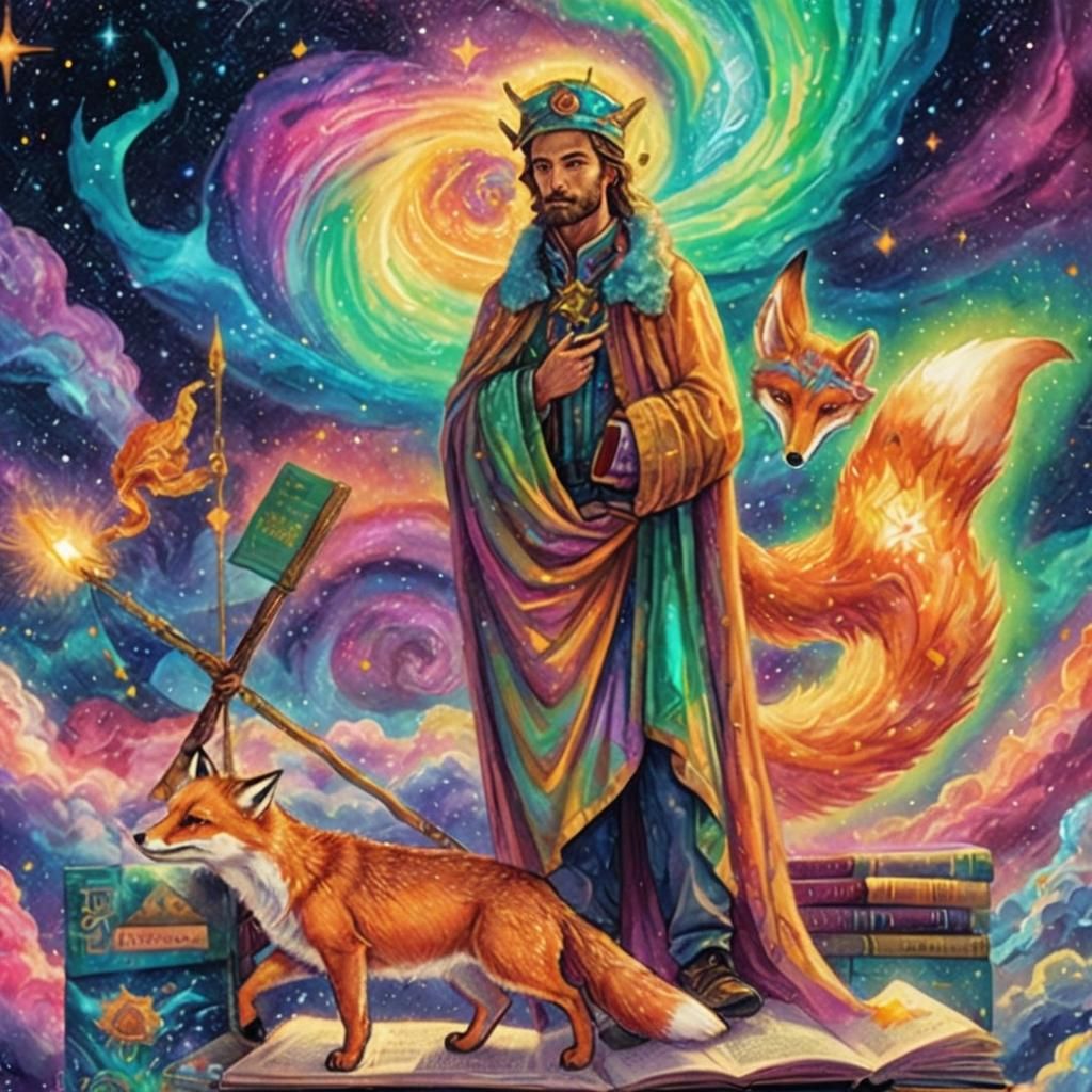 Cosmic Man with Fox Key in Pablo Amaringo Style