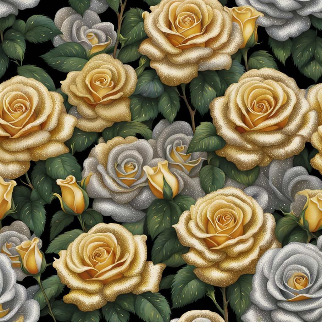 Glittering Rose Bush in Realistic Style