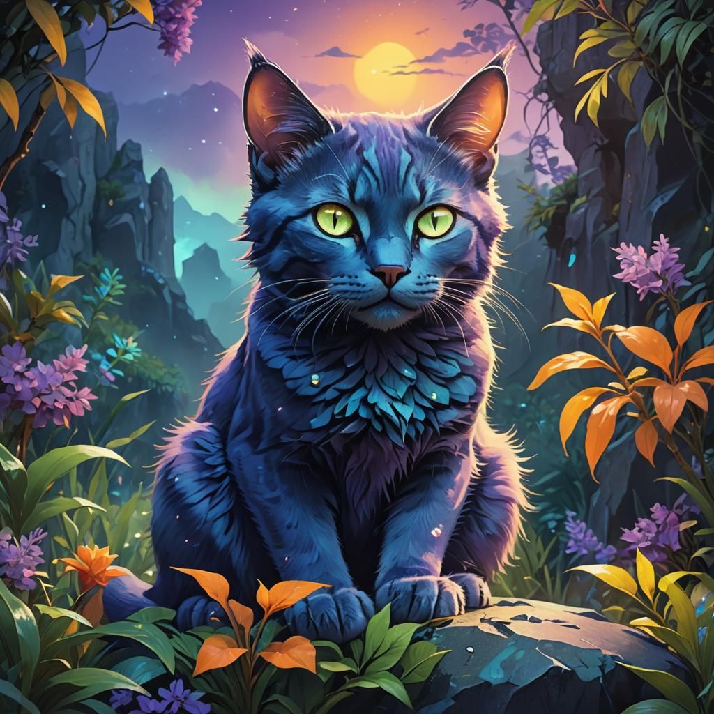 Blue Cat Perched on Crystalline Outcropping