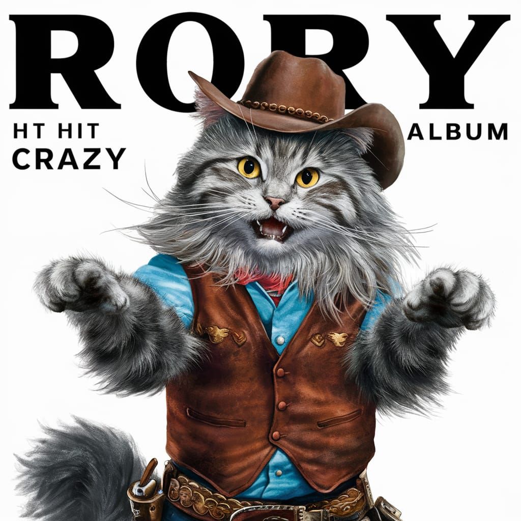 Cat in Cowboy Outfit: Vinyl Album Cover Art