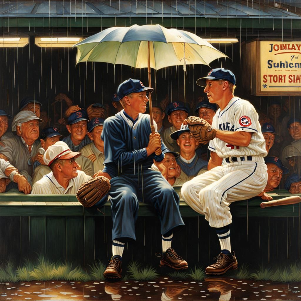 Baseball Game in Rain, Rockwell Style