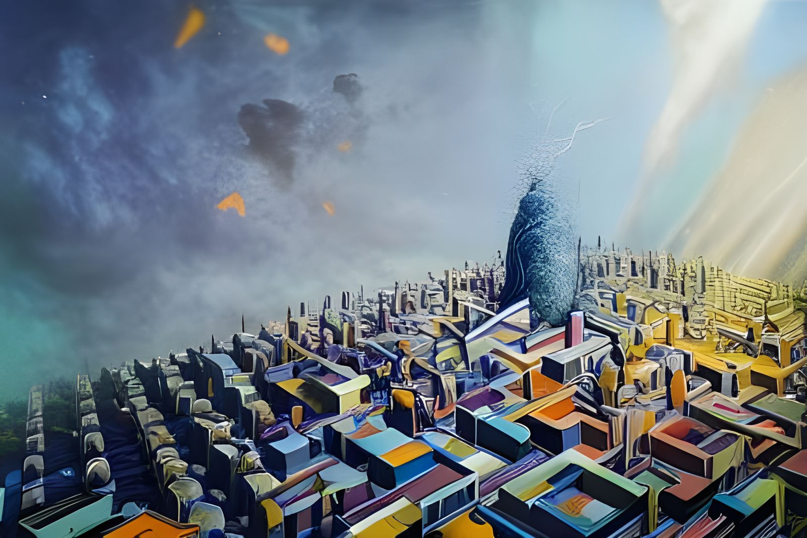 Surreal City Emerges from Chaotic Matter