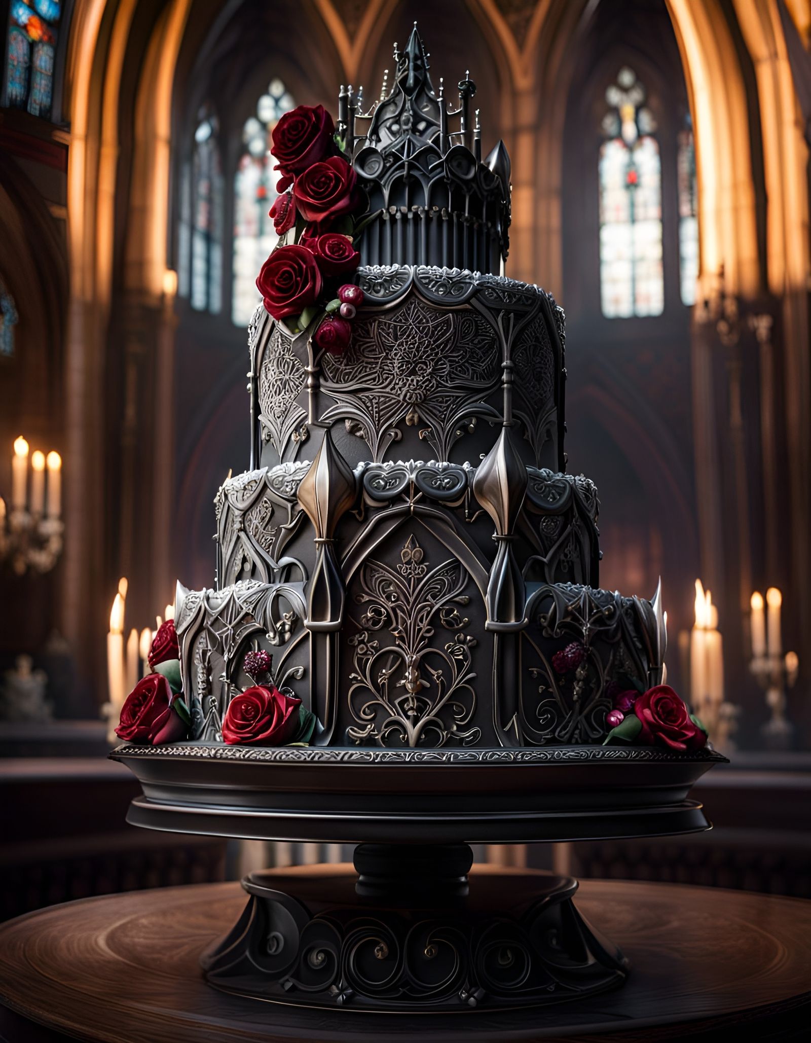 Delicious Gothic Wedding Cake with Intricate Details