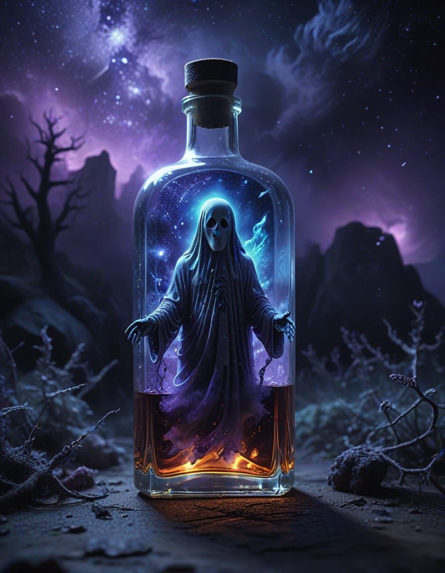 Whiskey Bottle Ghost in Surreal Fantasy Art