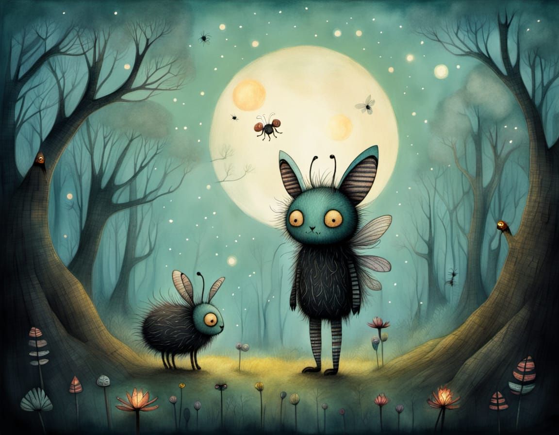 Kawaii Striped Creature in Enchanted Forest