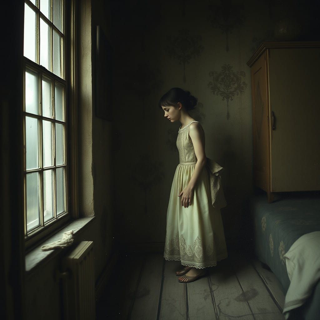 Girl Arrives in a House with Honeycombed Walls