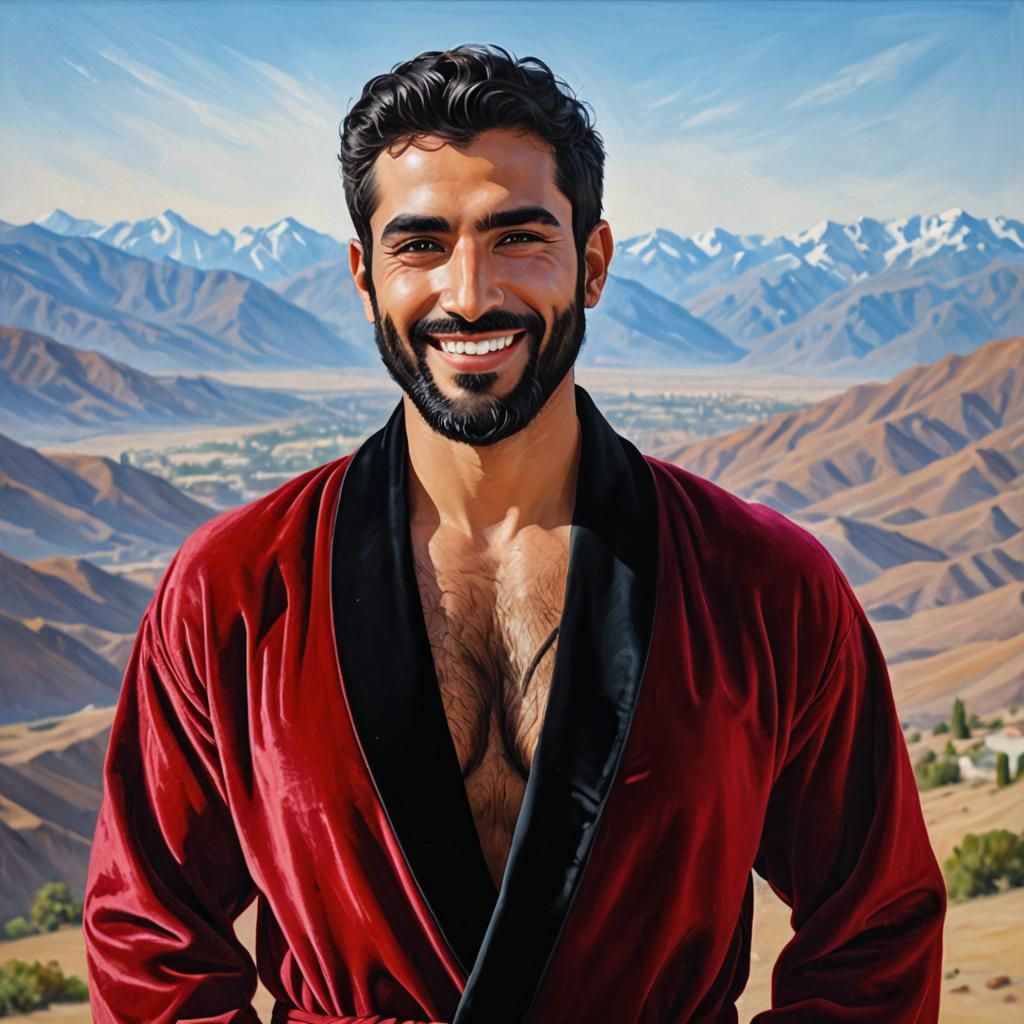 Vibrant Oil Painting of Handsome Man in Red Velvet