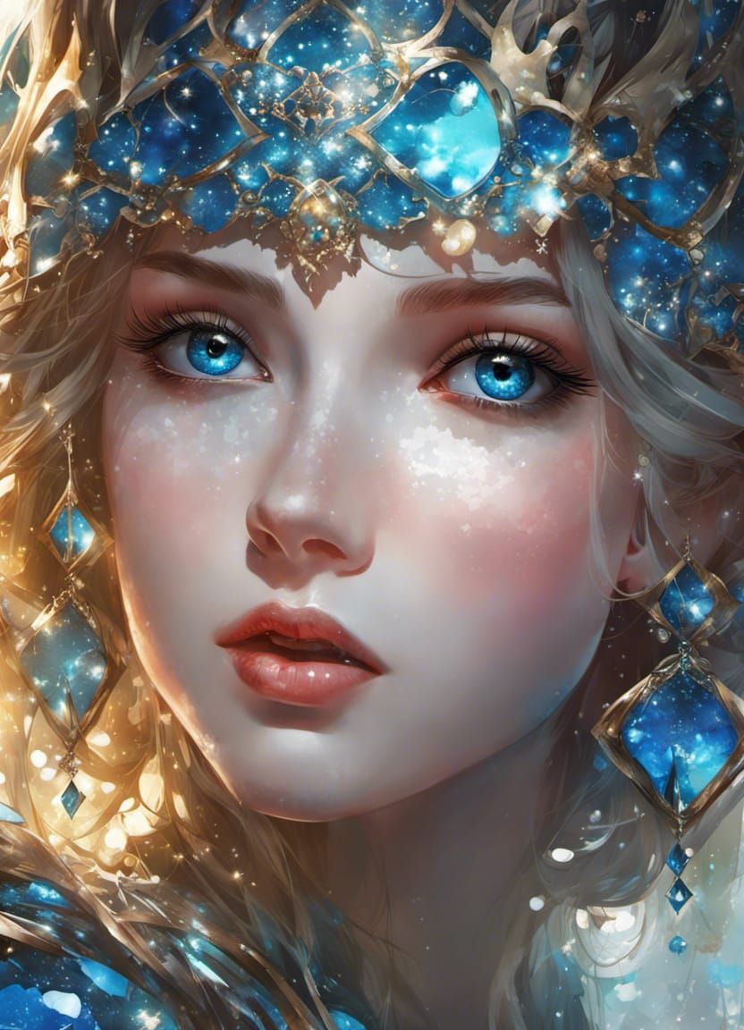 Glittering Girl with Blue Eyes, Digital Art