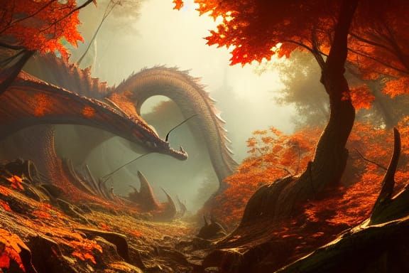 Autumn Camouflage Dragon in Mountainous Valley