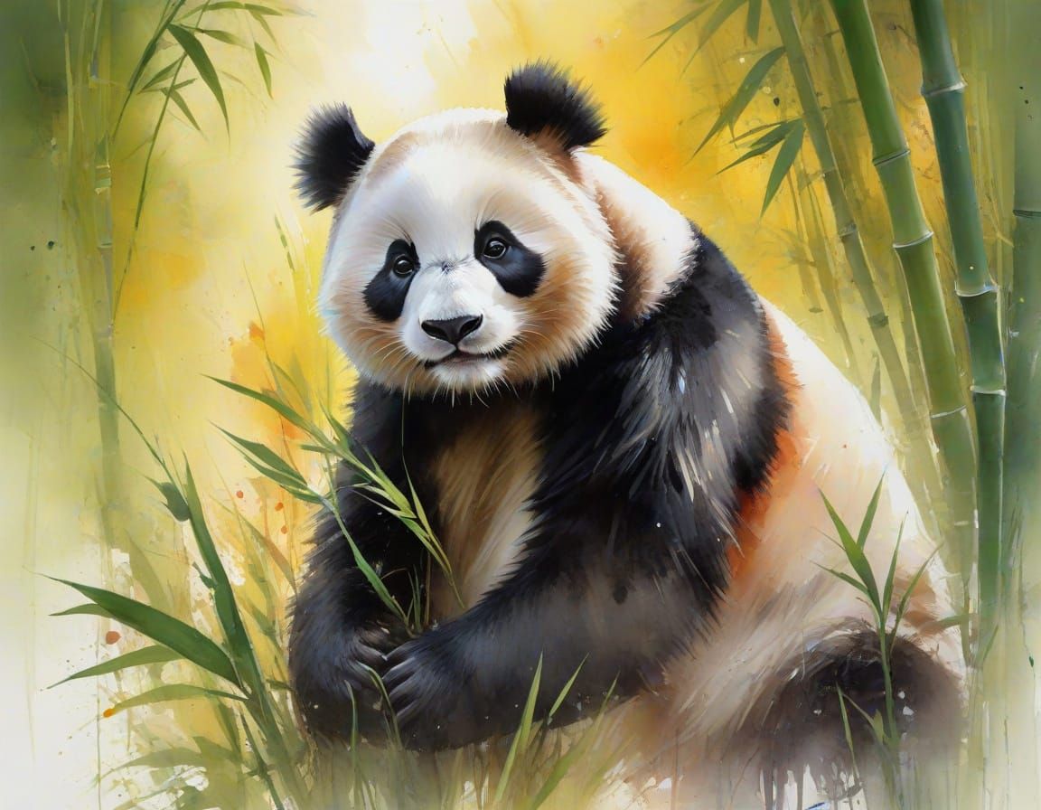 Panda in Bamboo Grove: Watercolour Painting