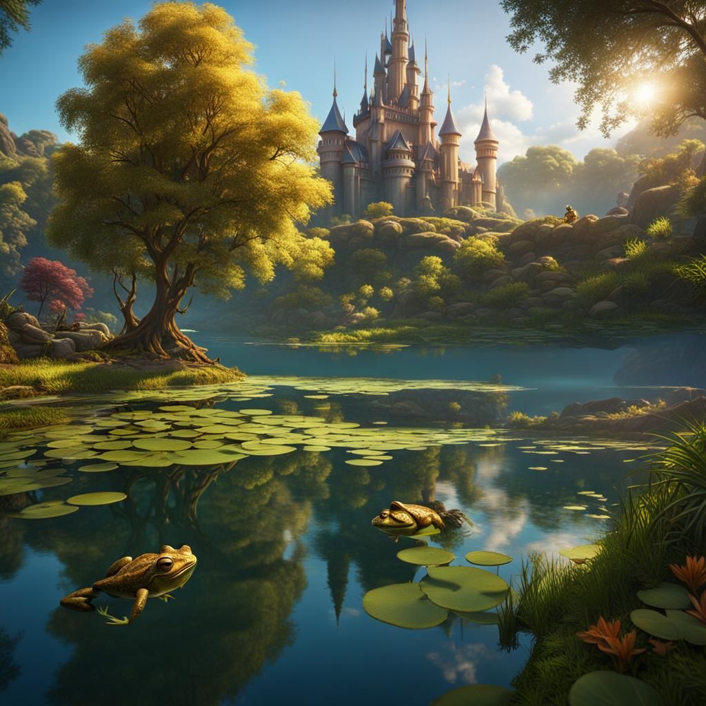 Couple at Serene Lake in Disney Style