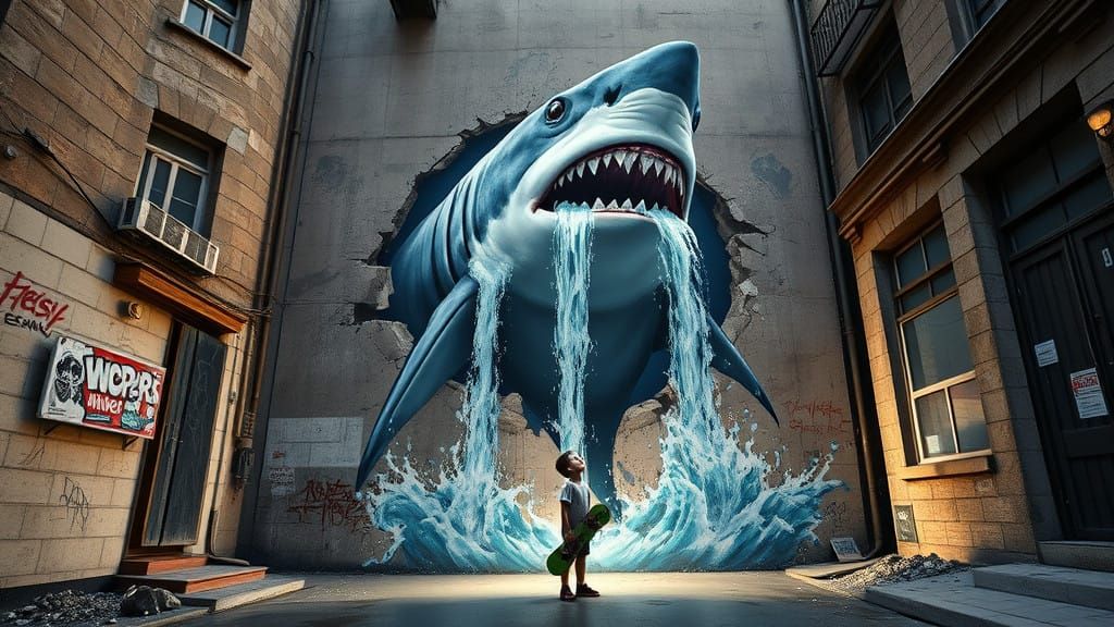 Megalodon Shark Breaks Through City Wall in Banksy-Inspired ...