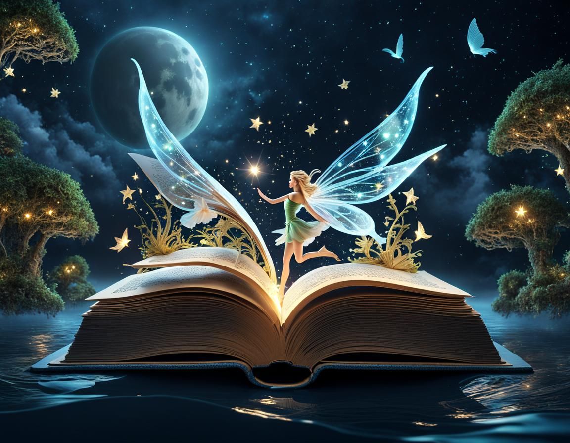 Luminous Fairy Emerges from Mystical Book in 3D