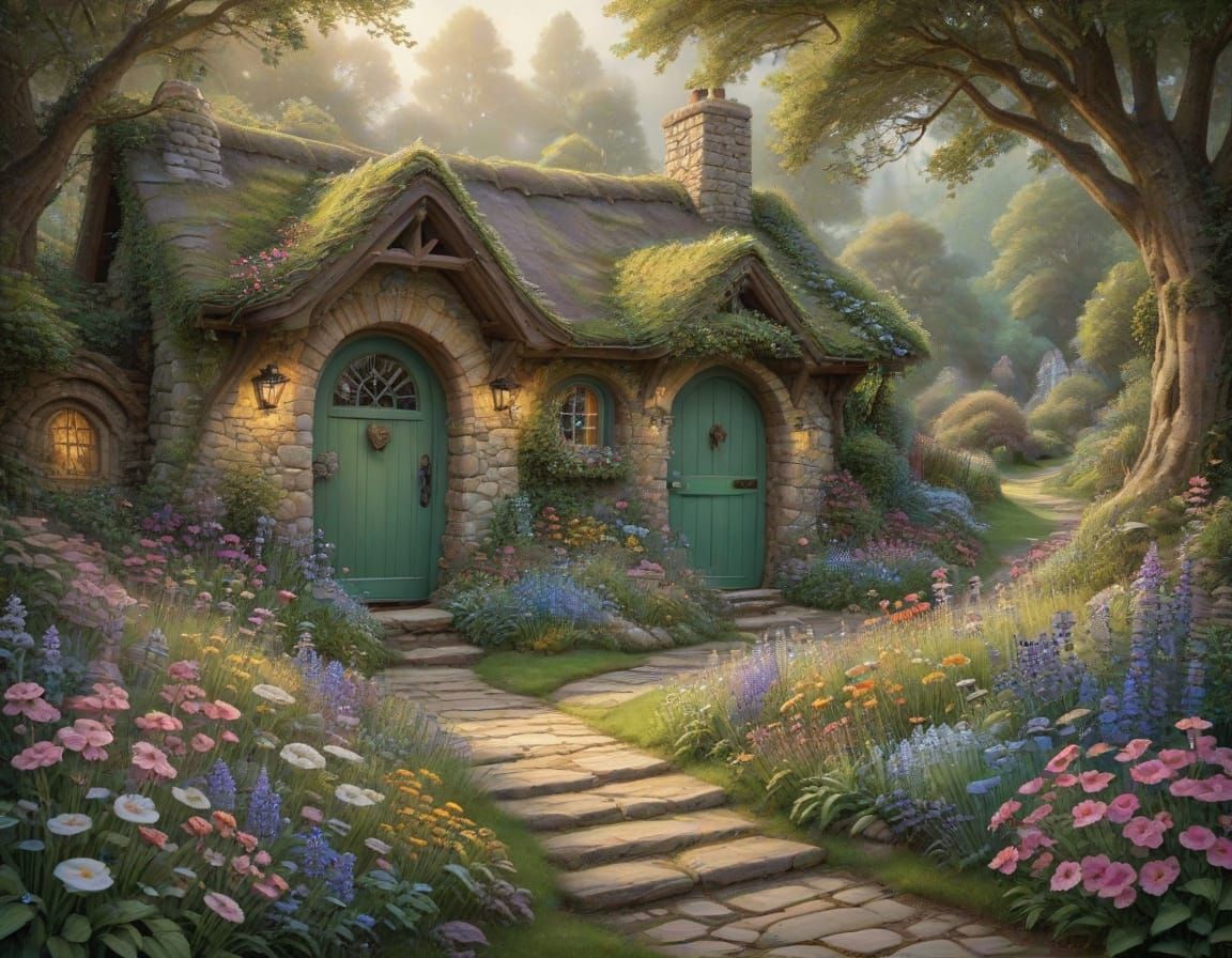 Whimsical Cottage in a Lush Garden Paradise