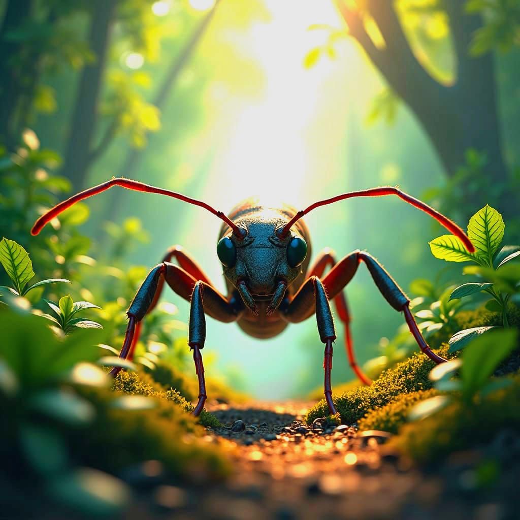 Giant Basketball-Sized Ant in Jungle, Detailed Matte Paintin...