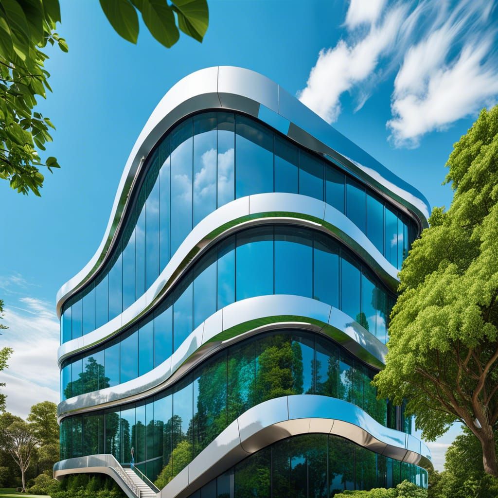 Futuristic Building with Sleek Lines in Sci-Fi Style