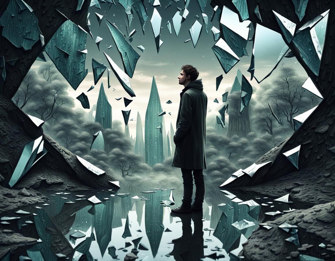 Shattered Mirror Reflecting Fantasy Worlds