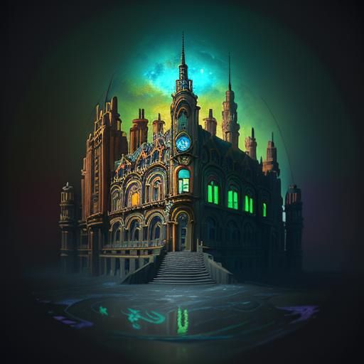 Detailed Art Deco Architecture with Impasto and Neon