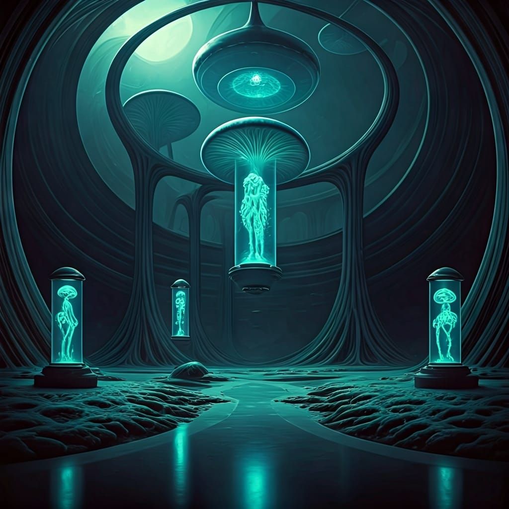 Post-Singularity Museum with Alien Fungi Curators