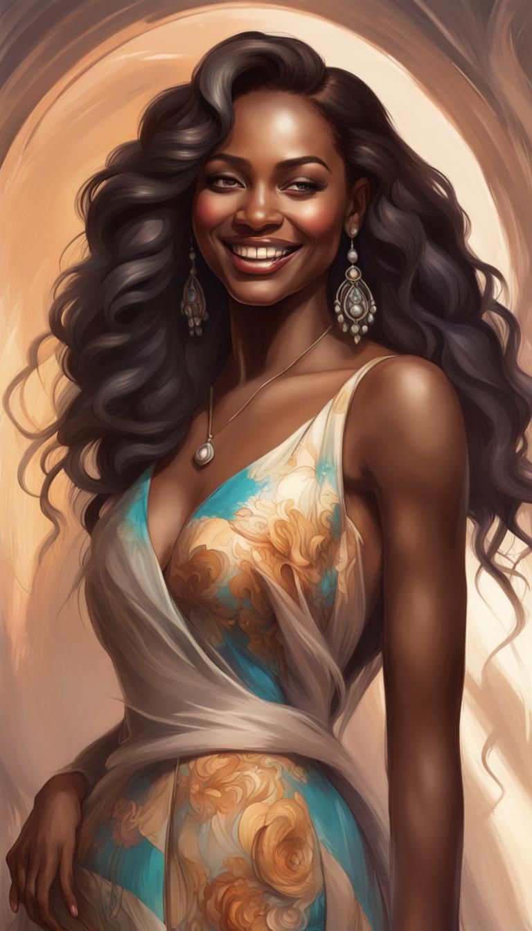Elegant African American Woman Portrait in Art Nouveau Style