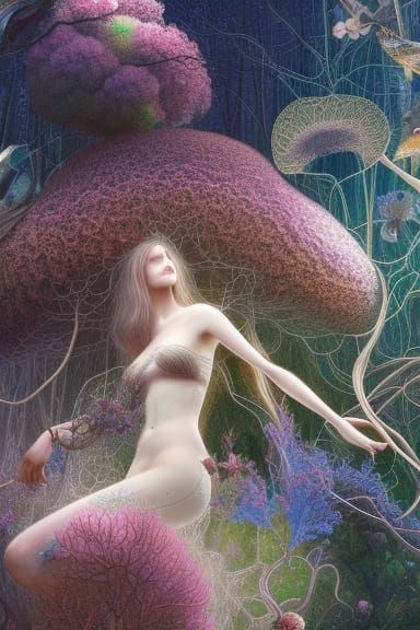 Woman in Mycelium Network: Dynamic Forest Exposure