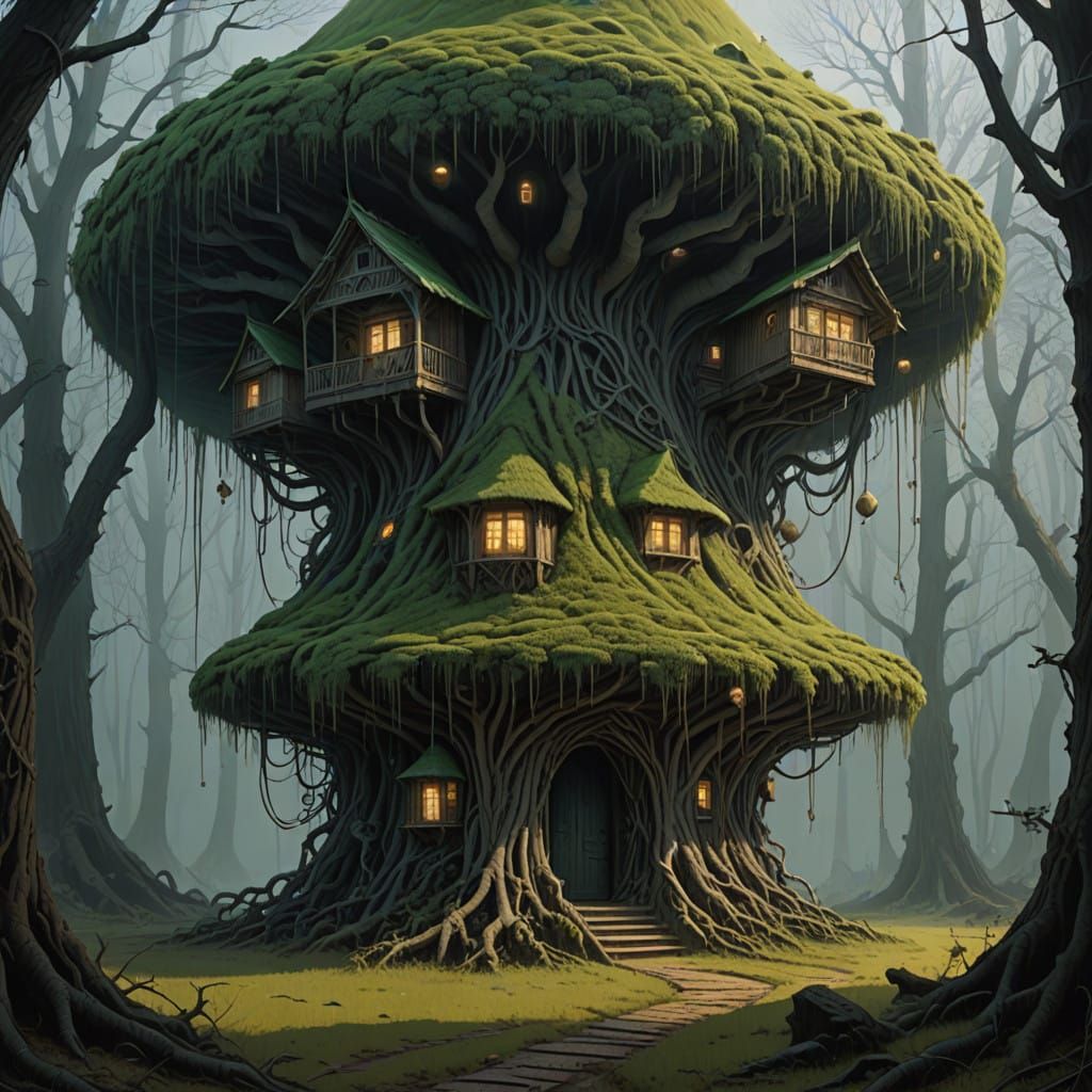 Ethereal Elf Maiden in Primeval Forest Dwelling