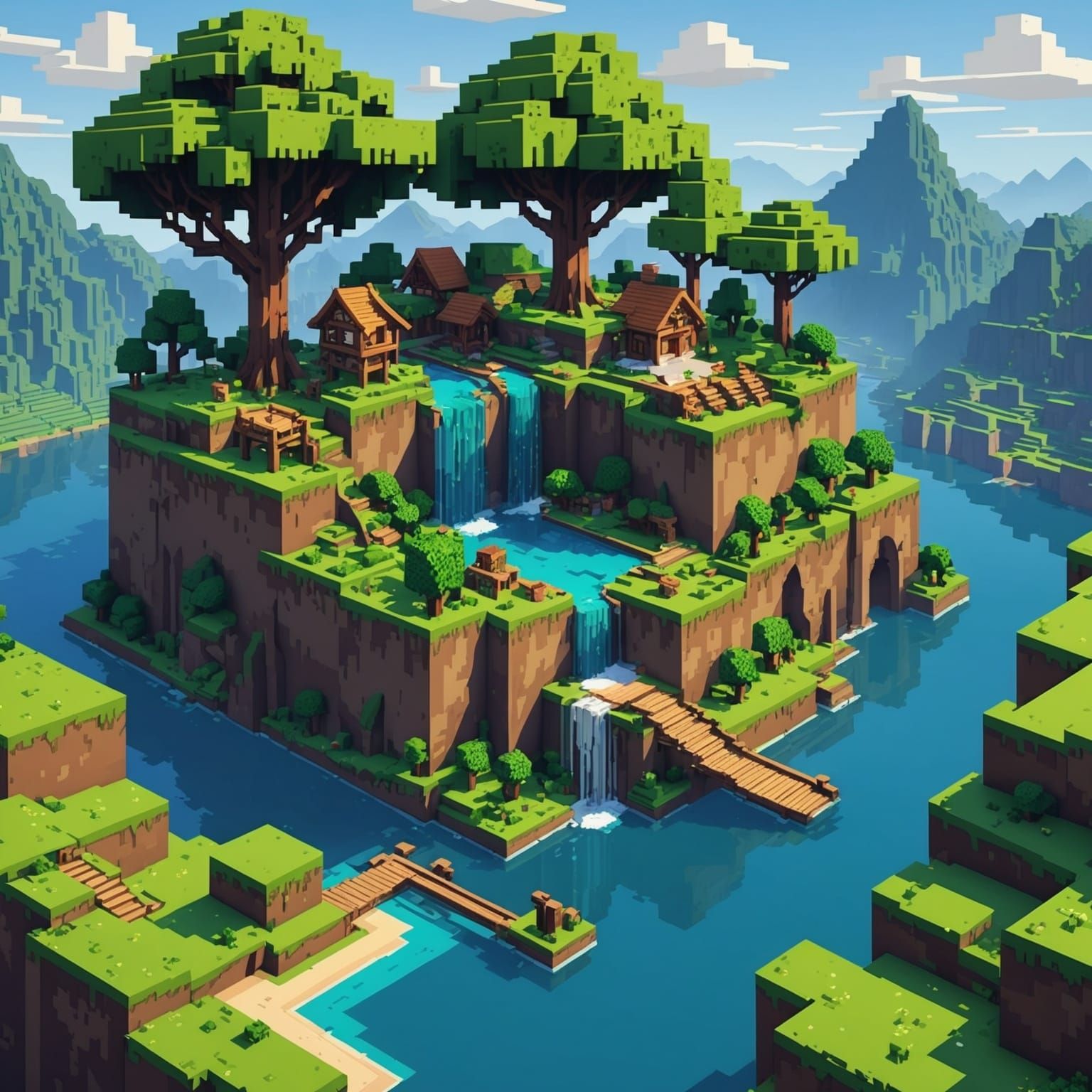 Minecraft Landscape in Anime Pixel Art Style