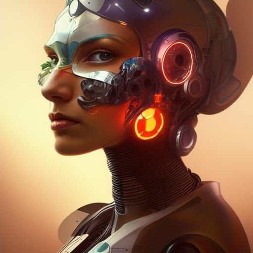 Cyborg Robot with Butterfly: Hyperdetailed Digital Portrait