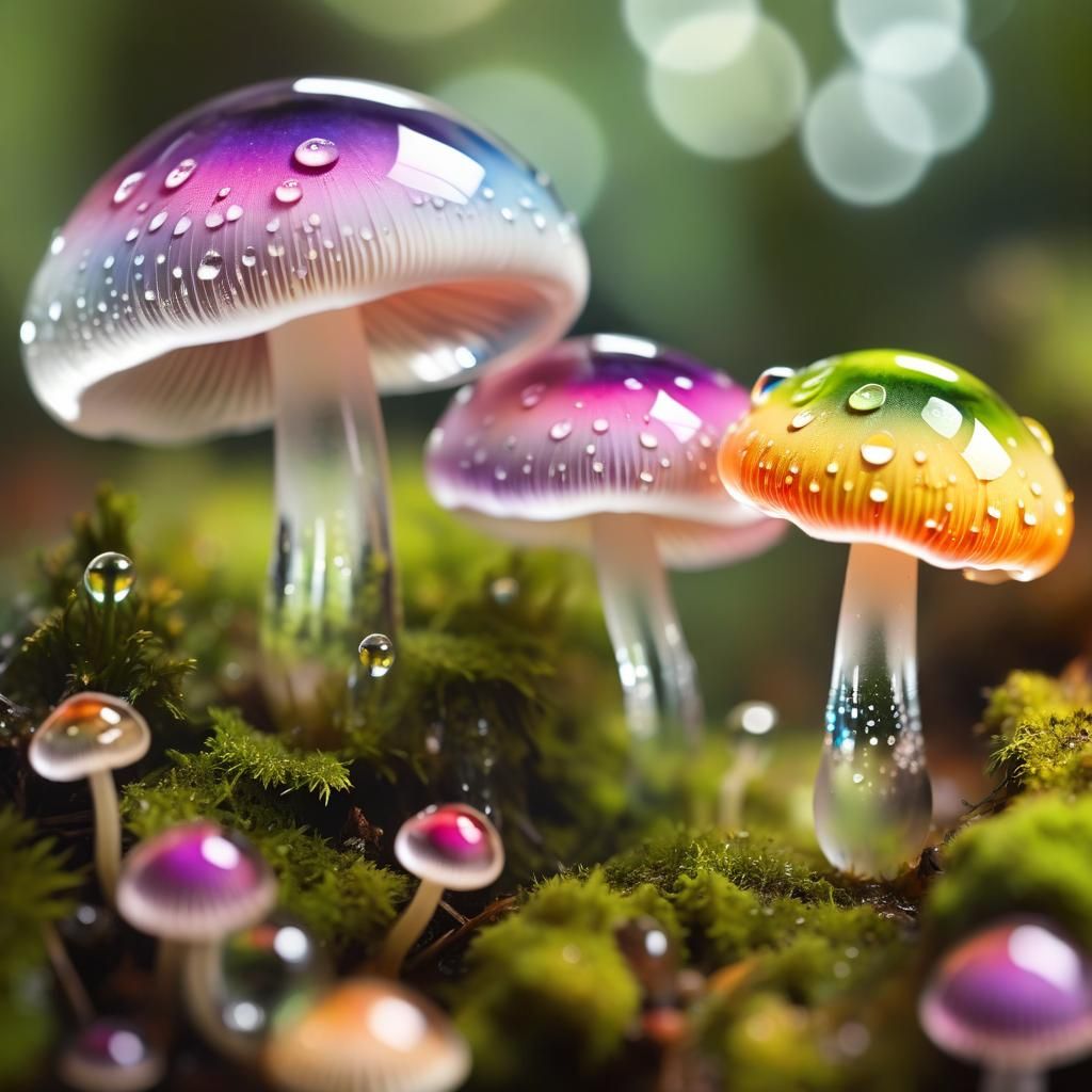 Colorful Glass Mushrooms: Macro Photography