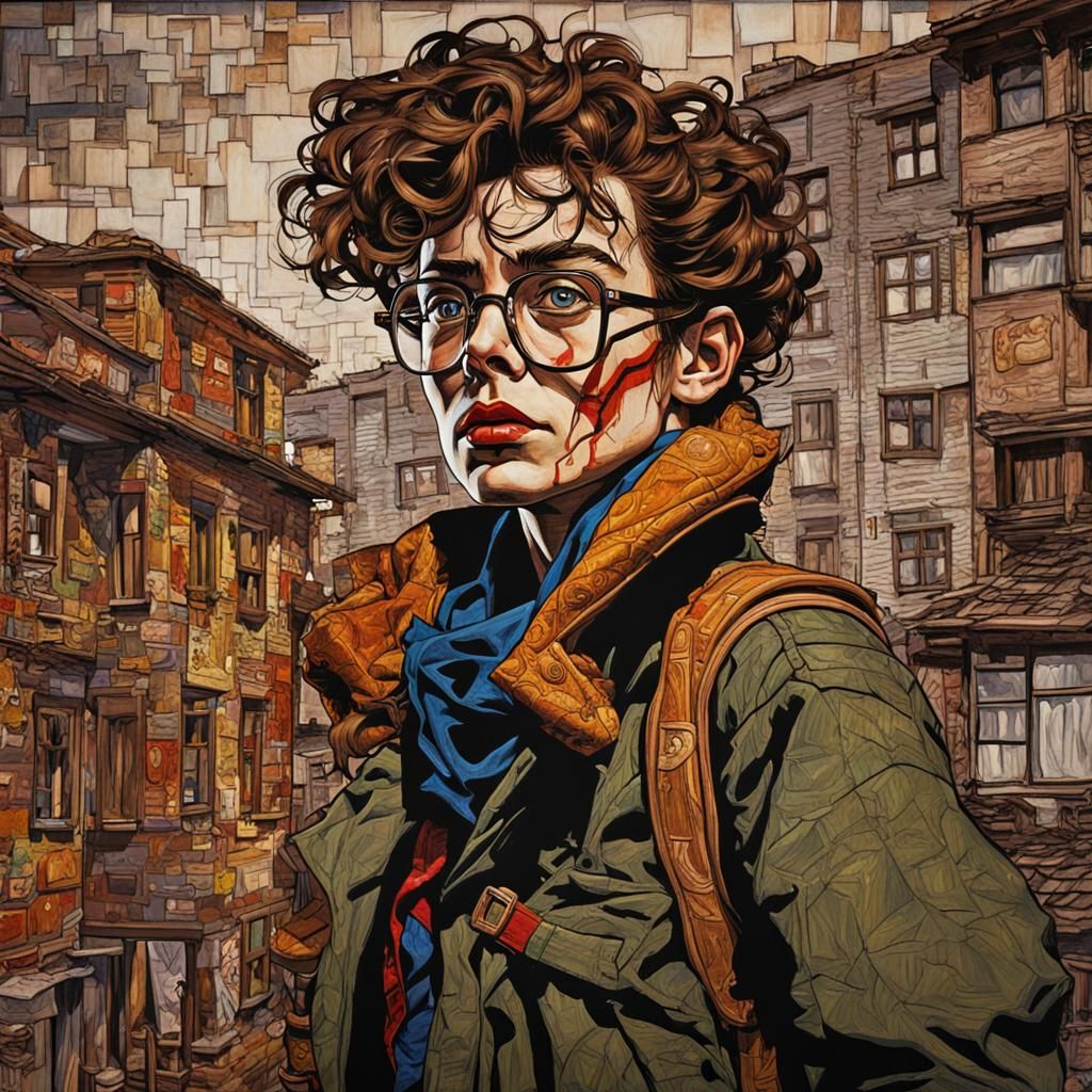 Hippy Girl as Marvel Hero in Comic Painting