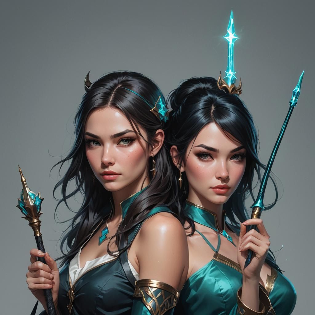 Fantasy Portrait of Two Girls with Magic Wands