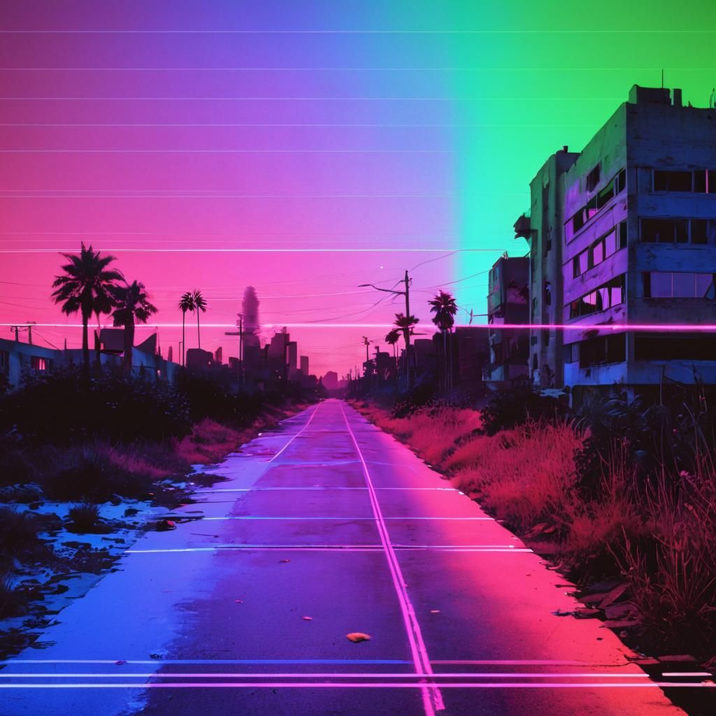 Glitchcore City Ruins with Vaporwave Static