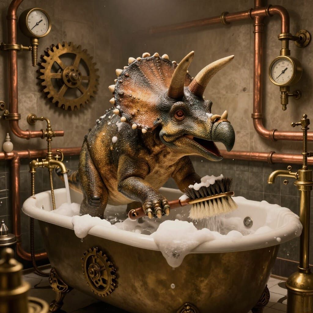 Steampunk Bathroom with Triceratops Bath Time